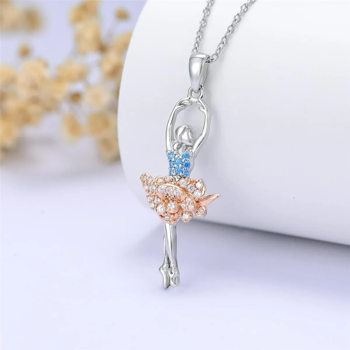 Exquisite Ballet Girl Colorful Rhinestone Pendant Necklace for Women Elegant Women Party Jewelry Accessories Girl Birthday Gifts