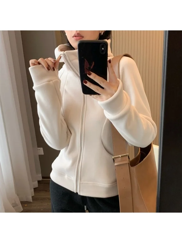 

Синяя двусторонняя флисовая толстовка-куртка для женщин, приталенная, осенне-зимняя, ветрозащитная, повседневная, удобная, на молнии