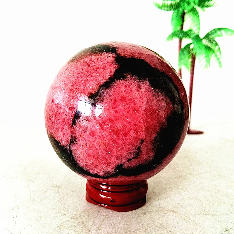 Natural Stone Rhodonite Crystal Ball Ornaments Sphere Room Decor Feng Shui Spiritual Energy Wicca Divination Healing Crystals