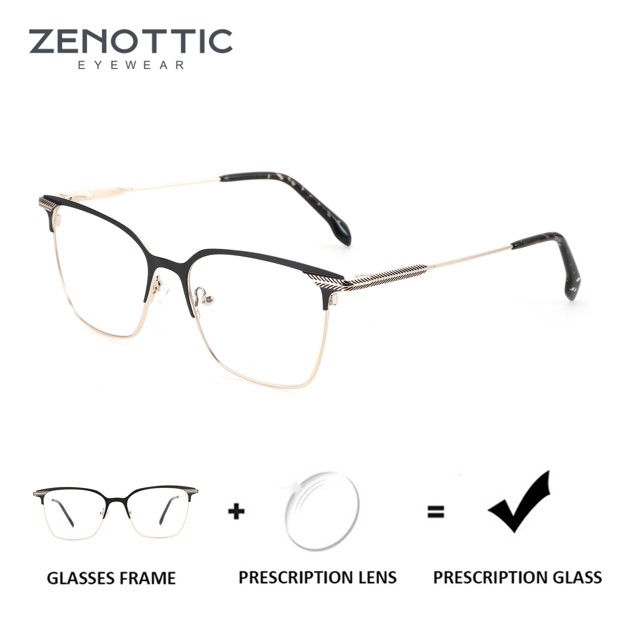 

ZENOTTIC (M Size) Metal Square Prescription Glasses For Women Anti Blue Light Photochromic Optical Glasses Myopia Eyewear