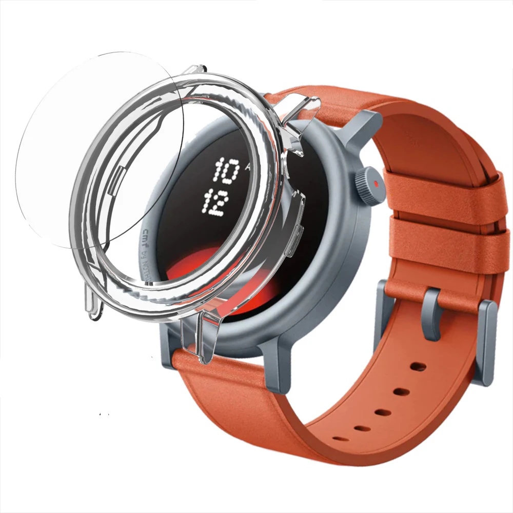 Carcasa de borde duro para reloj inteligente, película protectora de pantalla de vidrio, funda de marco completo para nada, accesorios de cubierta protectora CMF Watch Pro 2