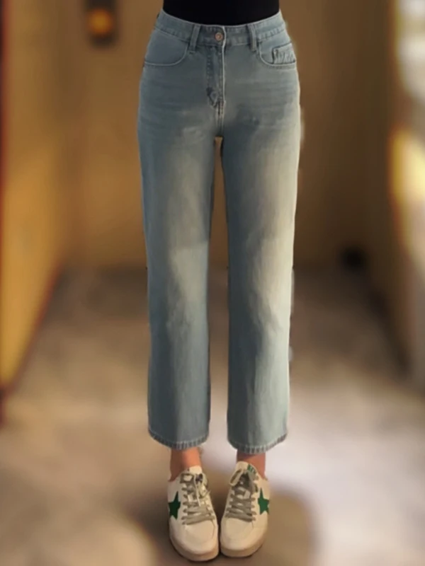 

Джинсы с высокой талией и прямыми штанинами для женщин: модные, универсальные, стройнящие, весенне-летние, новые, французский стиль, облегающие джинсы-скинни.