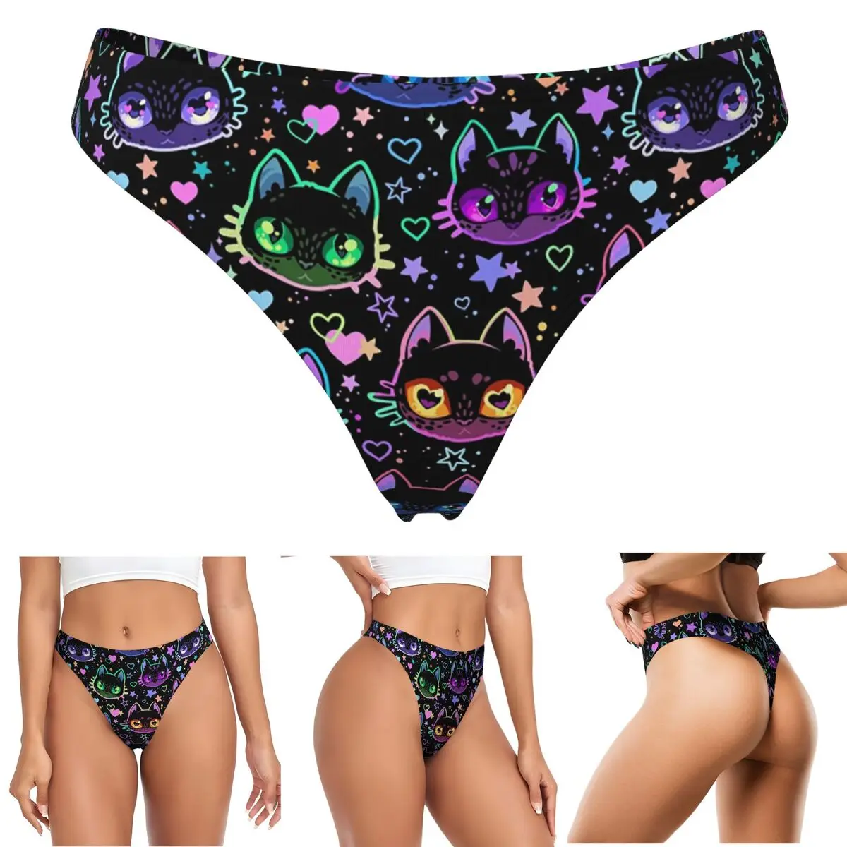 calcinhas-g-string-personalizadas-com-silhuetas-coloridas-de-gatos-gatos-pretos-em-estilo-cartoon-respiraveis-confortaveis-e-elasticas-para-mulheres