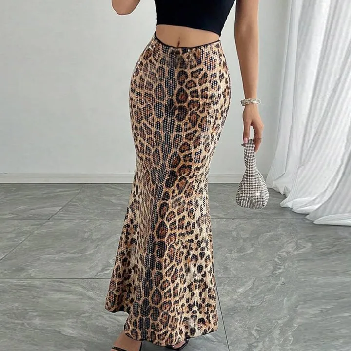 Sequins Sequined Skirt Mermaid Streetwear with High Stretch Double Layer Lining Maxi Length Elegant Winter Long Skirt for Women