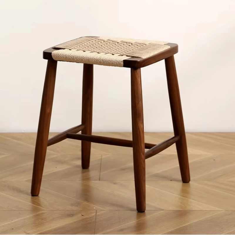 

Nordic Simple Adult Braided Rope Square Stool Oak Dressing Stool Solid Wood Bench Japanese Style Solid Wood Small Bench