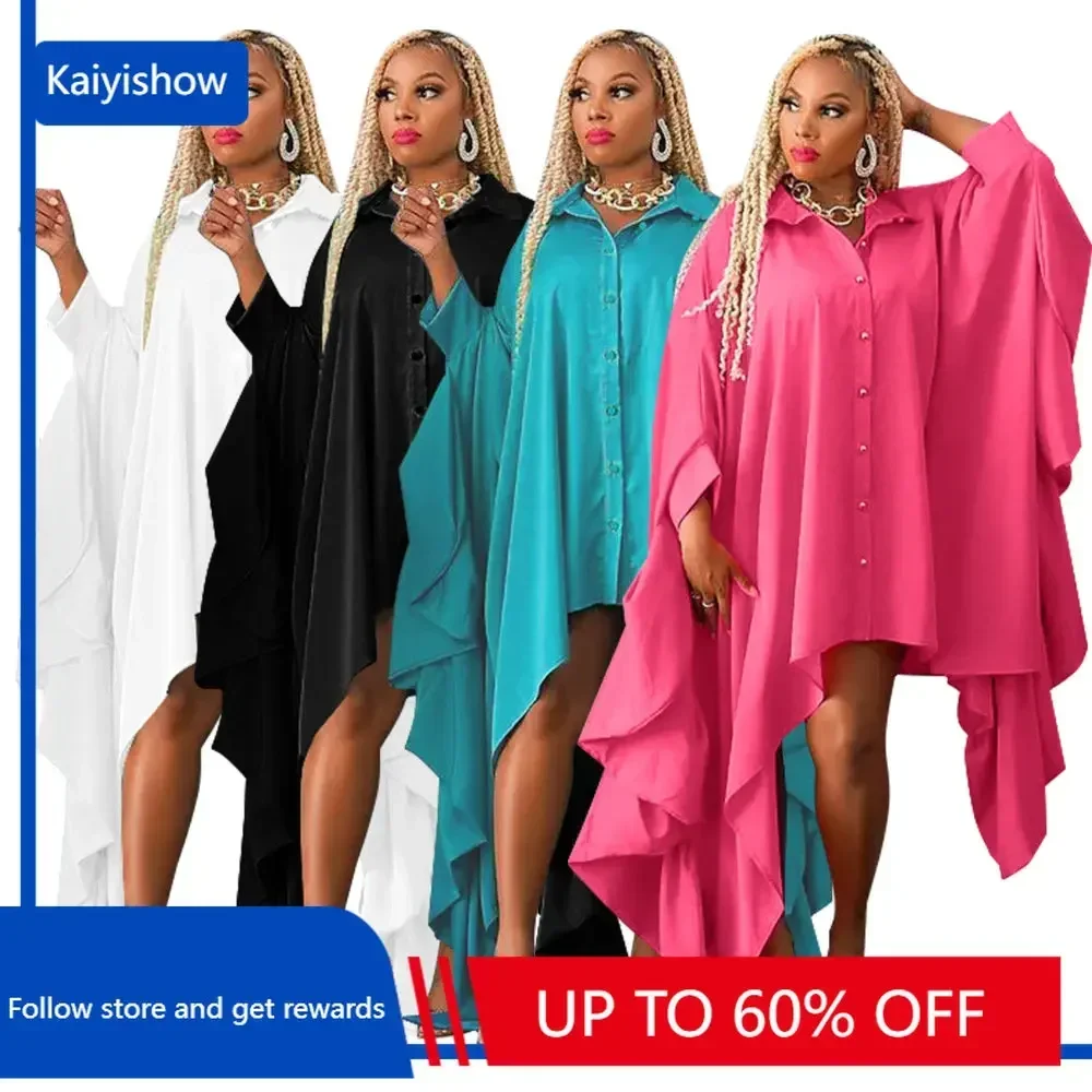 여성을위한 아프리카 의류 L-4XL 여름 아프리카 3/4 슬리브 폴리 에스터 블랙 화이트 블루 플러스 사이즈 긴 셔츠 아프리카 의류