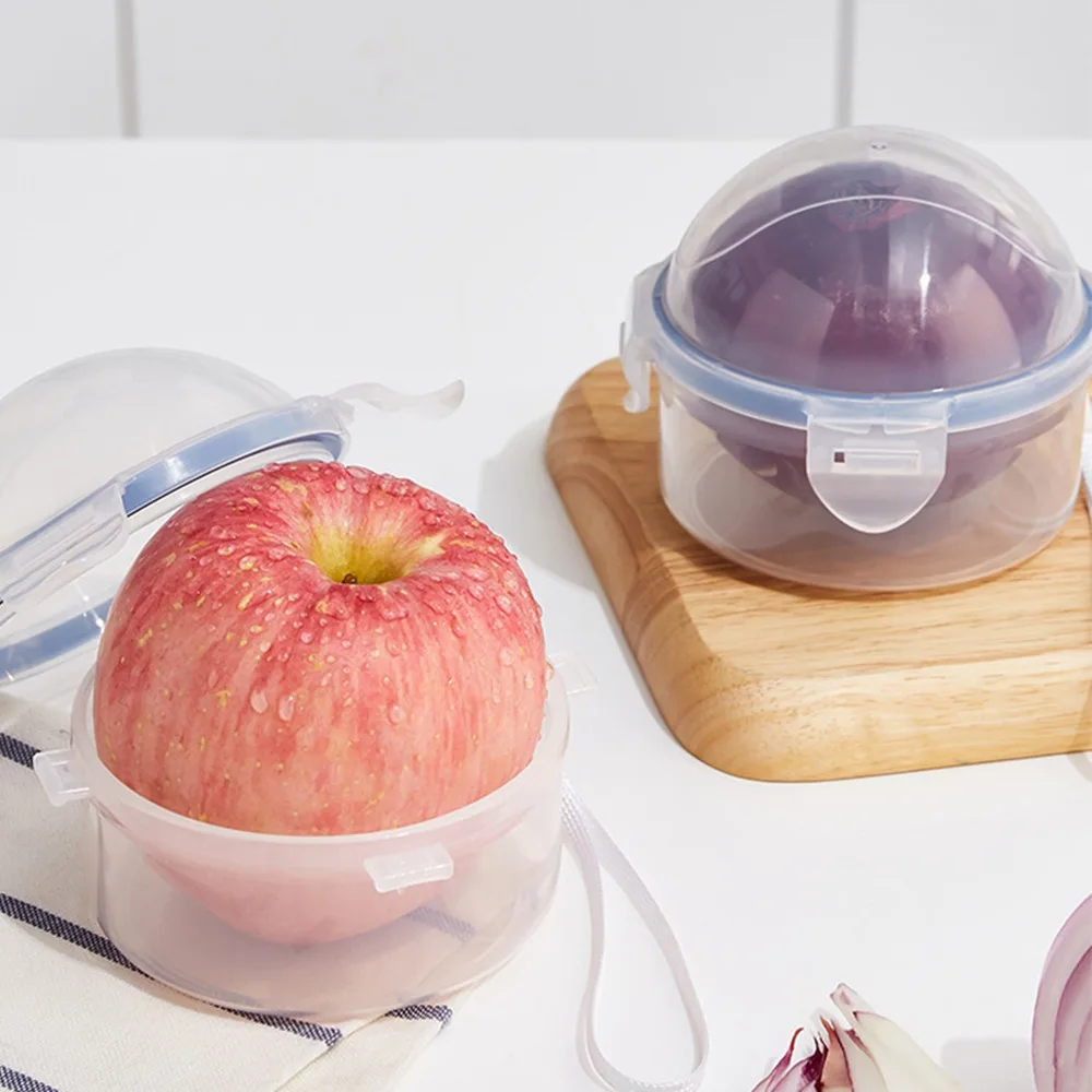 Caja Reutilizable para Conservación de Frutas, Caja Transparente para Almacenamiento de Manzanas con Tapa, Caja Circular Sellada de Plástico, Caja para Conservar Alimentos en el Refrigerador