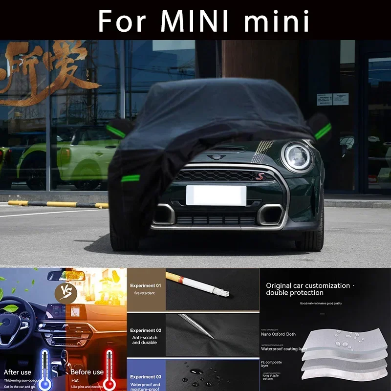 

Для MINI mini уличная защита, полный автомобильный чехол, снежный чехол, солнцезащитный козырек, водонепроницаемый, пылезащитный, внешние автомобильные аксессуары
