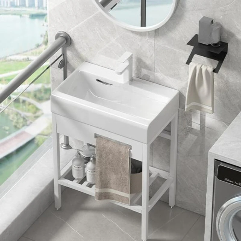 

No punching balcony floor type deepened hand washing large capacity face washing bathroom surface stainless steel bracket basin