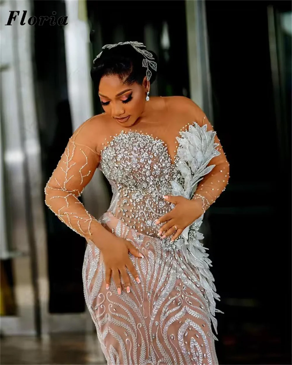 

African Sheer Neck Beading Evening Dresses Aso Ebi Plus Size Engagement Gowns Cocktail Party Dress Vestidos De Cóctel Customized