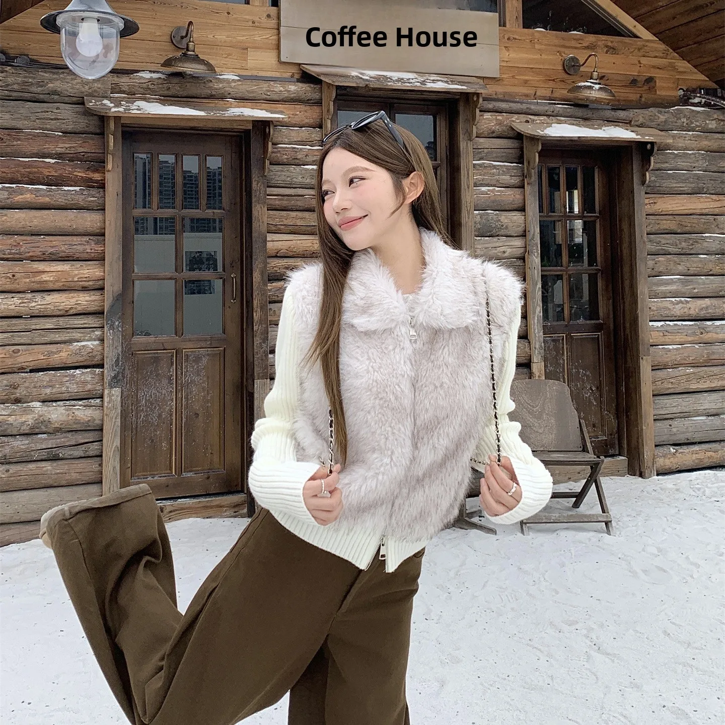 

Laid-ba Ретро-дизайн Sense Экологичная пушистая лоскутная куртка на молнии Jaet Осень-зима Новая женская модная прямая трубка...