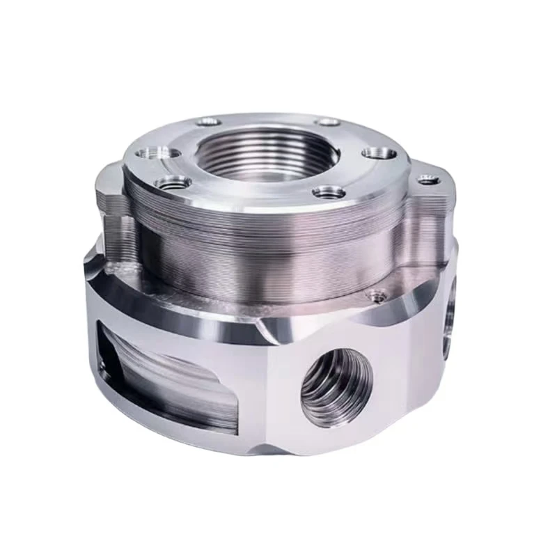 CNC machined aluminum alloy / stainless steel high-precision multi-threaded hole mechanical adapter with integrated flange