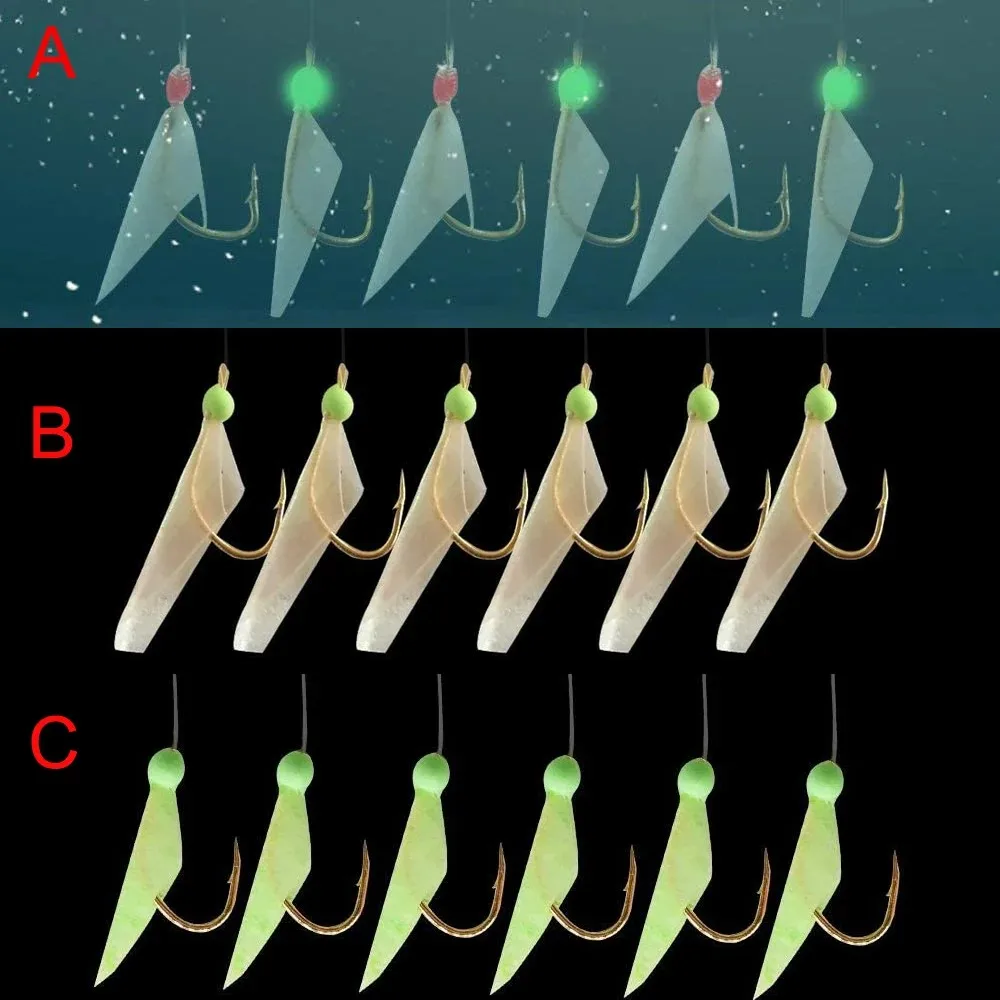 3Pcs Fishing Rigs Fishing Lures Bait Rigs Luminous Fishing Rigs Freshwater Saltwater Real Fish Skin Rigs with Hooks Swivels