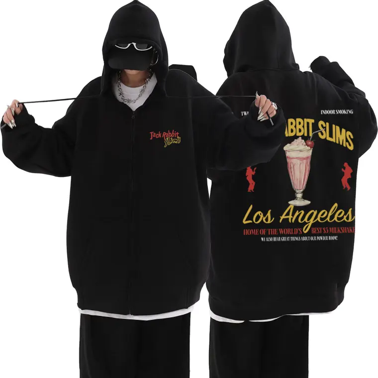 Movie Pulp Fiction Jack Babbit Slims Zipper Hoodie Quentin Tarantino Zip Up Jacket Men Casual Vintage Oversized Zip Up Hoodies