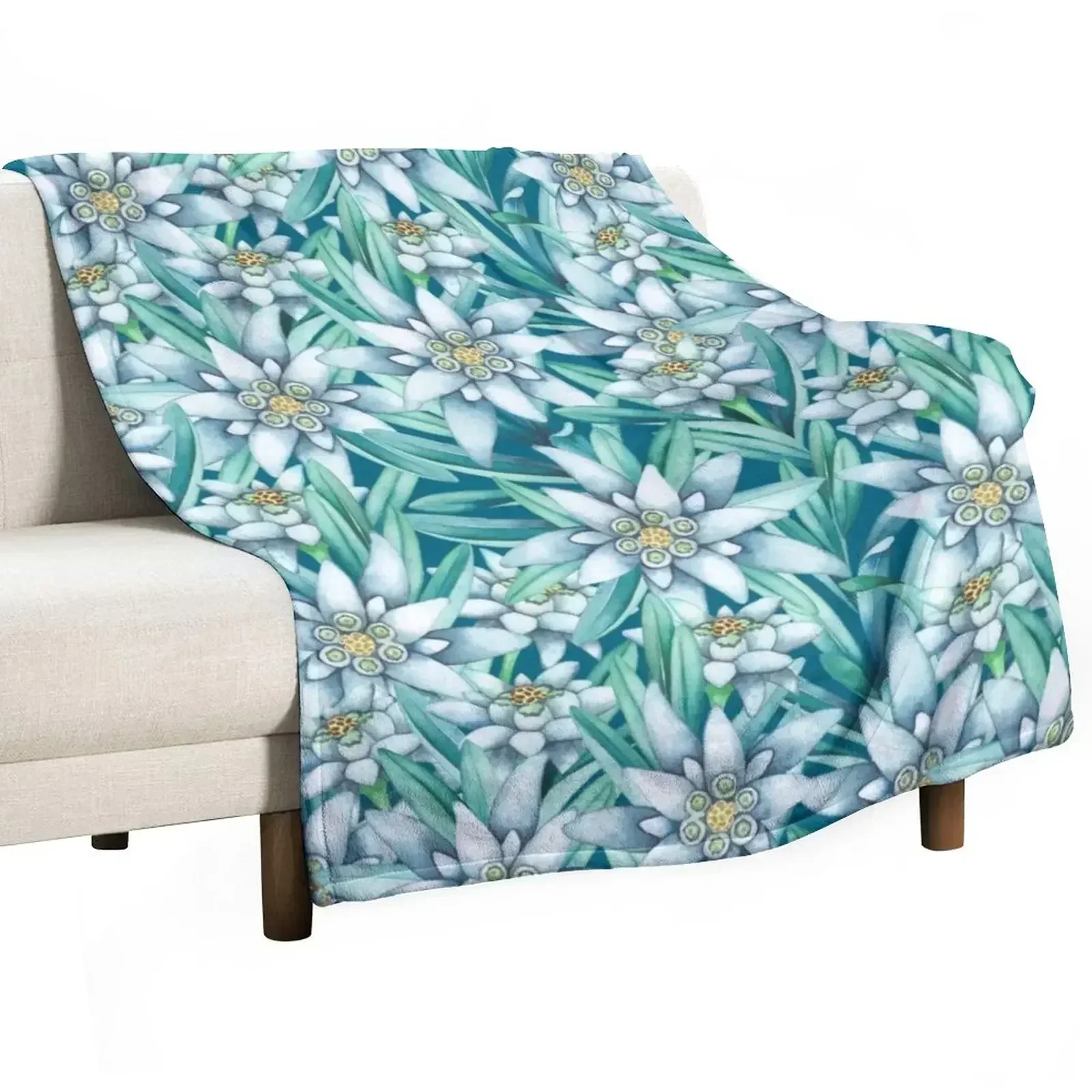 Watercolor edelweiss Throw Blanket Loose For Sofa Thin Blankets