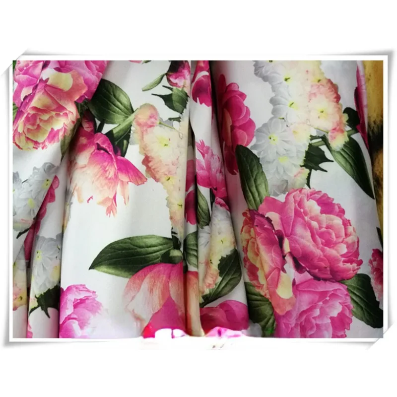 Transparent Four Sided High Elastic Knitted Bottom Blue Peony Flower Printed Fabric Stage Performance Clothing Fabric