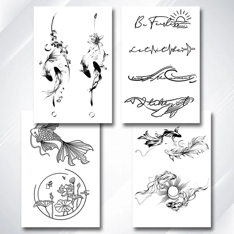 Pegatinas de tatuaje de peces Koi Herbal para mujeres y hombres, tatuajes temporales de arte de brazo, tatuajes falsos impermeables, pegatina de