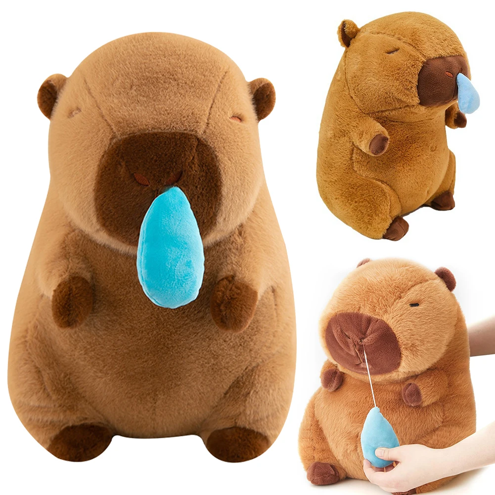 Stuffed Capybara Throw Pillow Cartoon Capybara Spit Bubble Plush Pillow Funny Capybara Plush Pillow for Sofa Couch Bedroom Decor