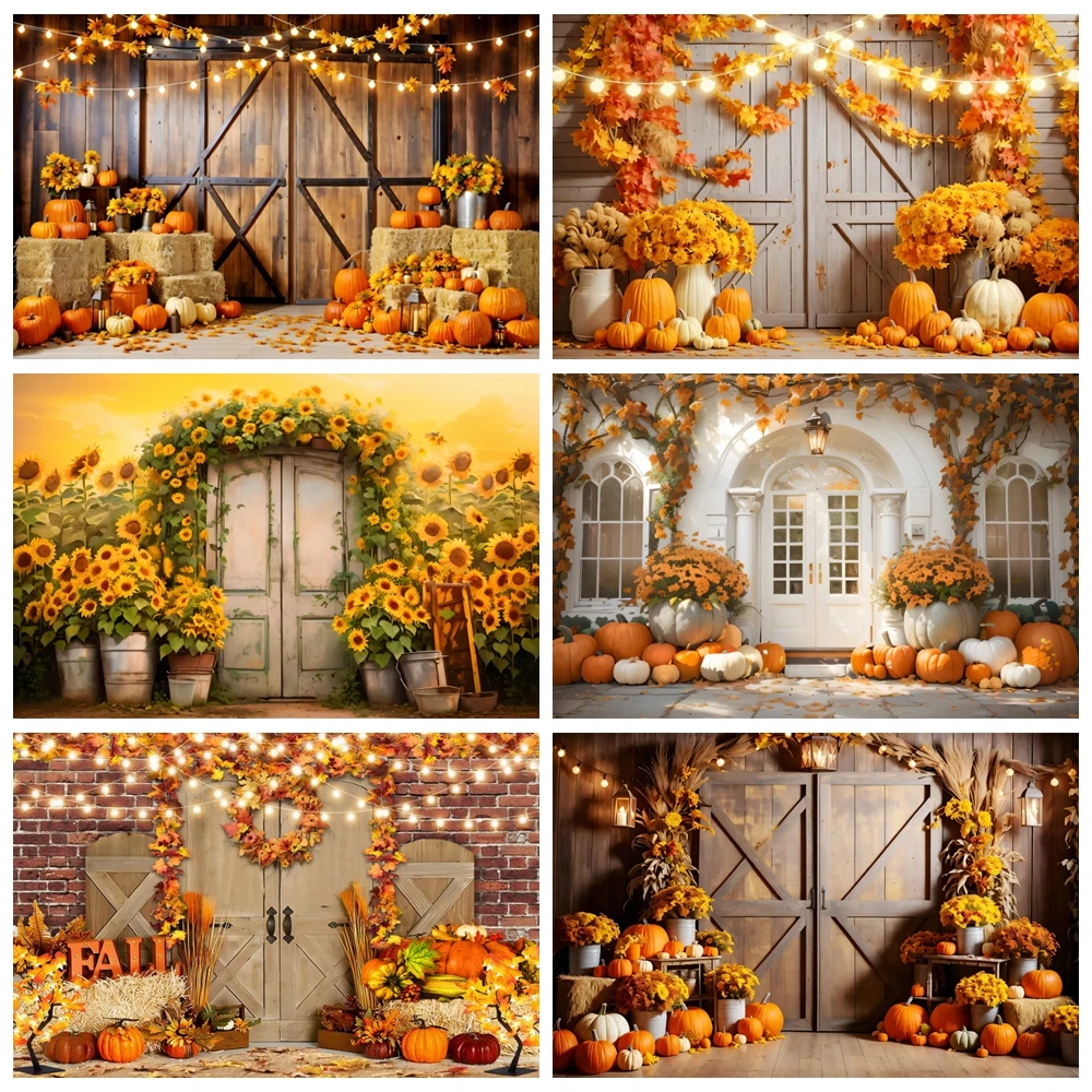 Autumn Thanksgiving Backdrop Photography Pumpkin Fall Harvest Background Baby Shower Birthday Party Decor Studio Photo Props