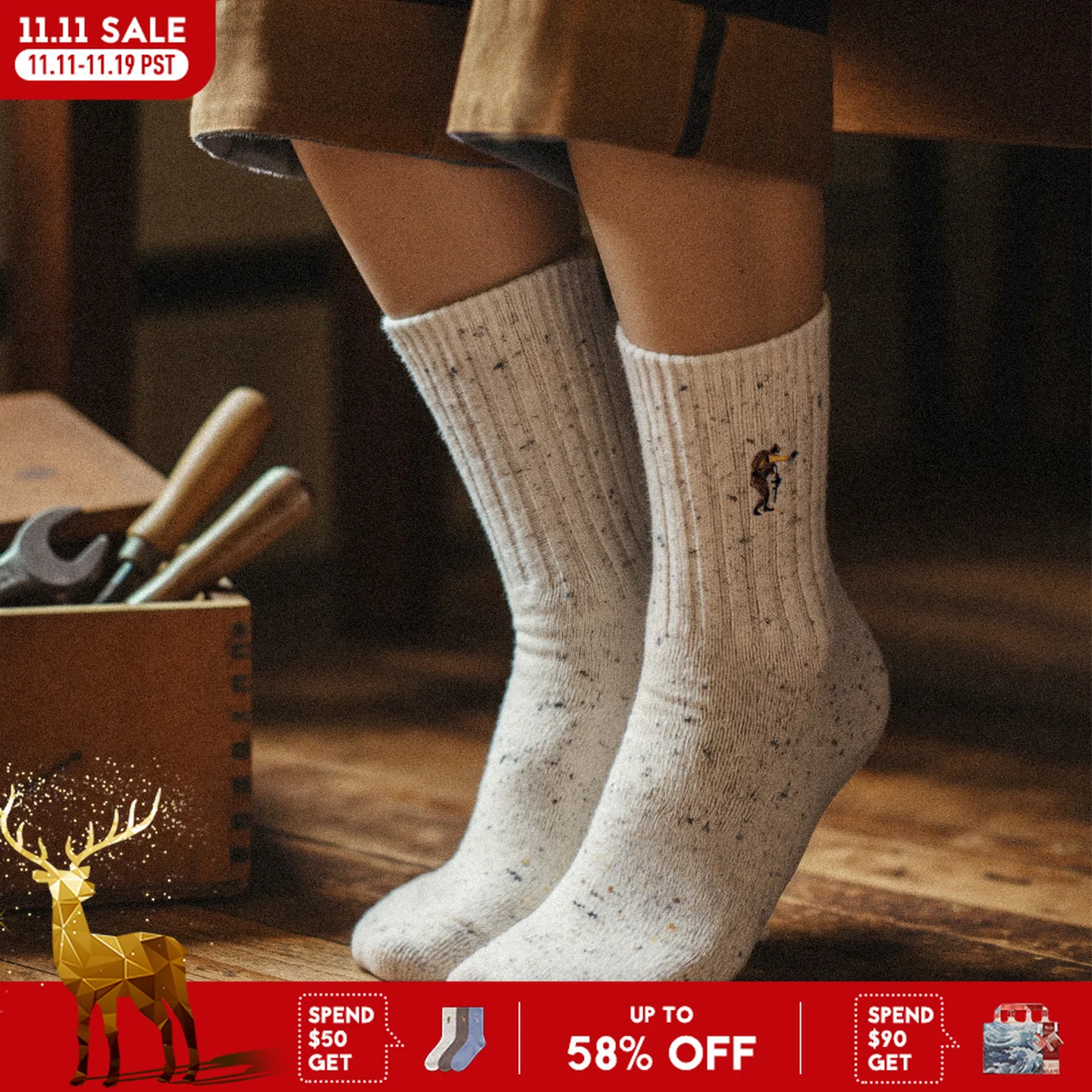 

Maden Women's Retro Wool Blend Embroidered Socks 96-Needle Thick Knit Warm Cozy Color Dot Vintage Style Fall Winter Socks