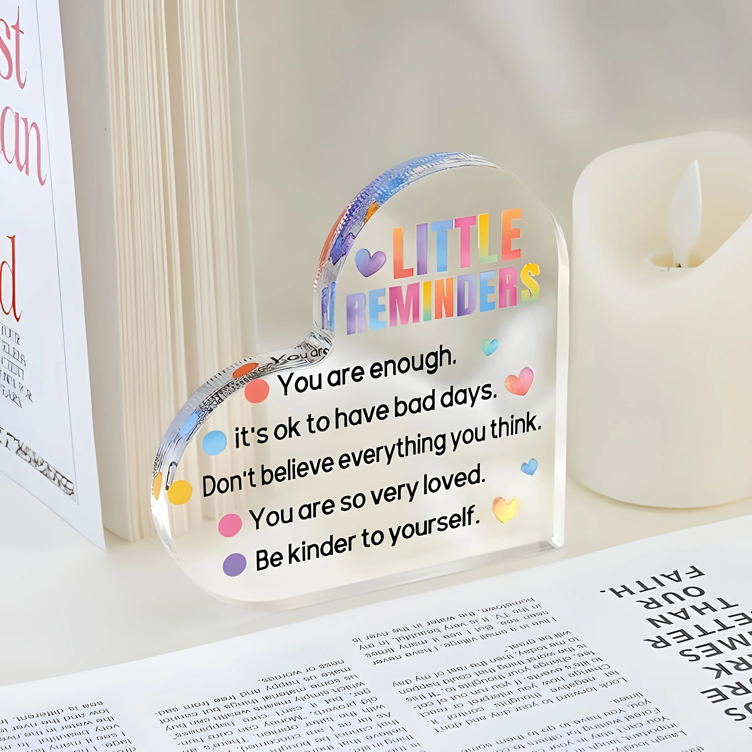 CIFBUY Clear Acrylic Heart Desk Decor You Are Enough Inspirational Self Love Gift for Office Employee Home Decoration