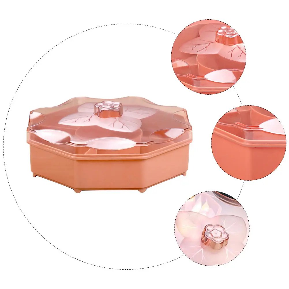 

1pc Candy Tray Fruit Plate Organizer Snack Platter Dish Compartment Reusable PP Material Translucent Cover Petal Shape Cheese