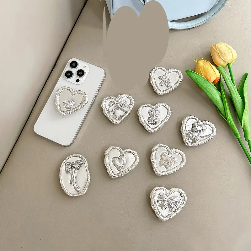 

Plating Metal Heart Flower Mobile Phone Holder Stand Cell Phone Bracket Grip For IPhone 14 15 Samsung Huawei Foldable Hoder