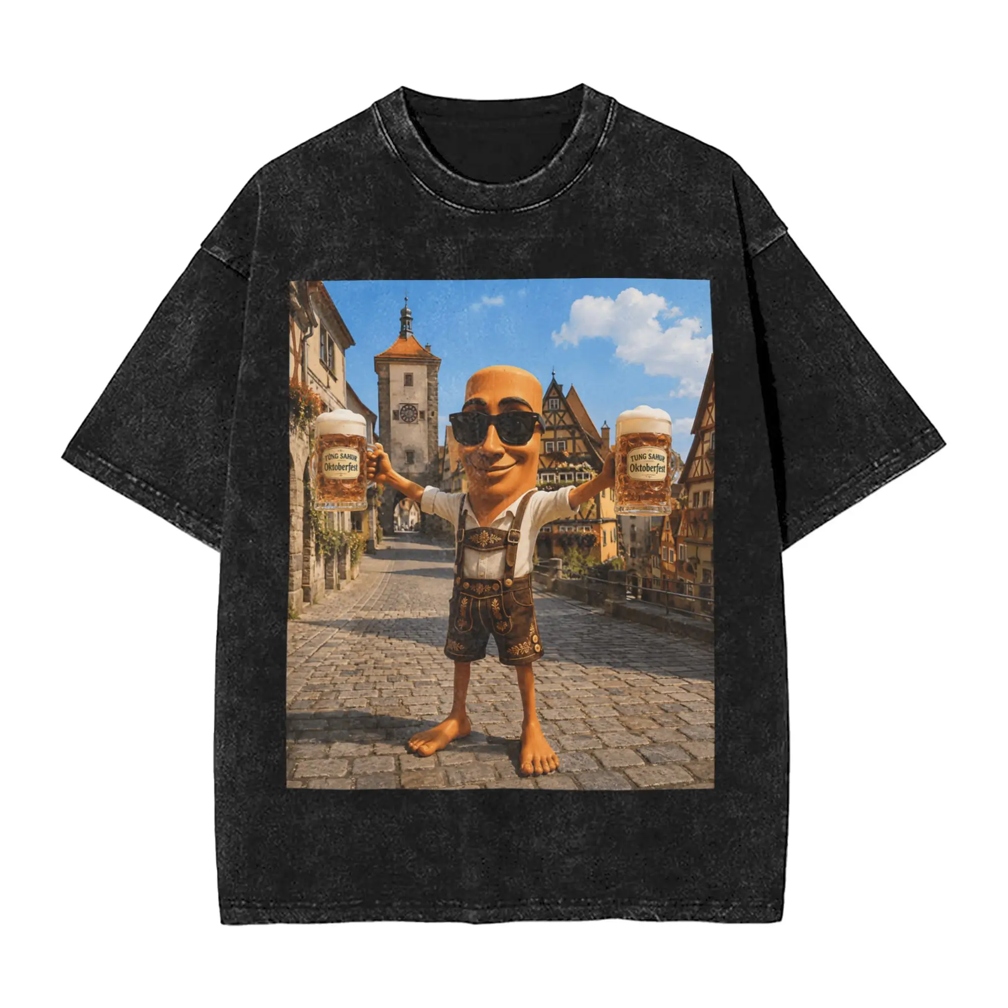 Partying with German Beer Lovers Bavarian Style Tung Sahur T-Shirts Men Leisure Cotton Tees Round Neck Short Sleeve T Shirt