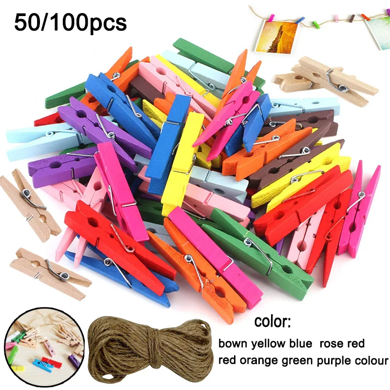 

50/100 pcs Mini 25mm Natural Wooden Clips Photo Clips Clothespin DIY Wedding Party Wooden Clip Clips Pegs Dropshipping