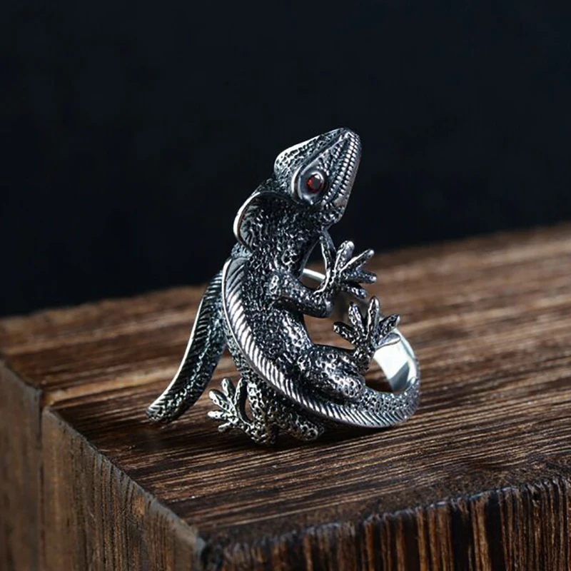 FOXANRY خمر اليدوية الحيوان خواتم للنساء الأزواج INS الموضة الإبداعية الأحمر العينين السحلية الدائري حفلة عيد ميلاد مجوهرات هدايا