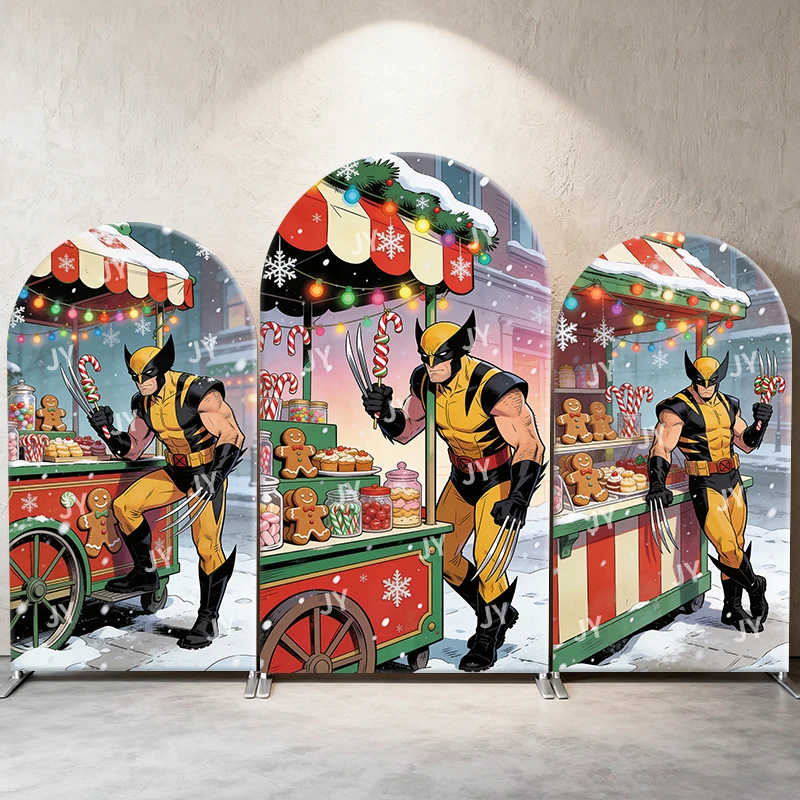 

Wolverine Christmas Candy Cart Arch Backdrop Cover Festive Scene With Sweets For Kids Birthday Baby Shower Photo Booth Decor