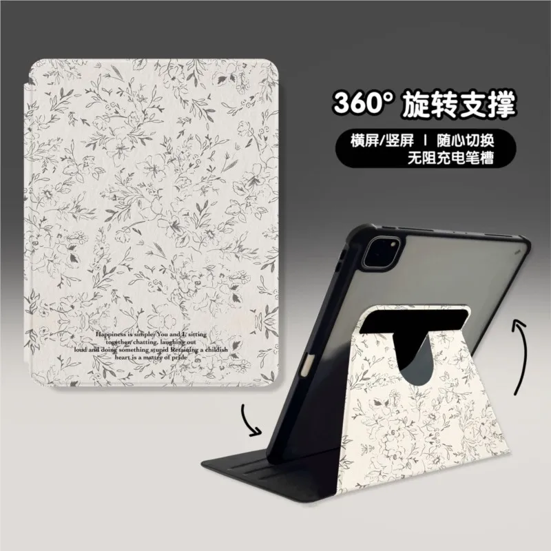 

360° Rotating Stand Floral Pattern Tablet Case for iPad Mini 6/7 8.3in 2017/2018 Air 1/2 5/6 Pro 9.7in 7/8/9th 10.2in Back Cover