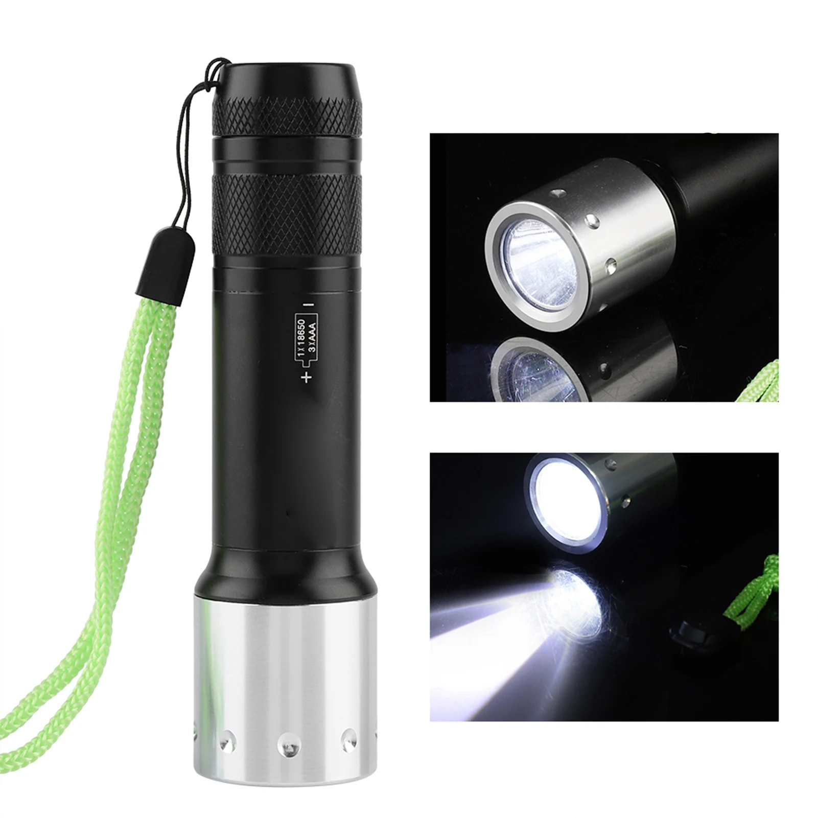ZK30 Aluminum Alloy Portable LED Waterproof Diving Flashlight Torch Outdoor 3 Modes Adjustable