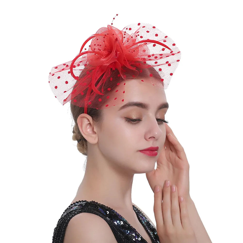Vintage Lace Fascinator Hat Headdress Elegant Gauze Mesh Headband for Wedding Bridal Evening Party Halloween Thanksgiving