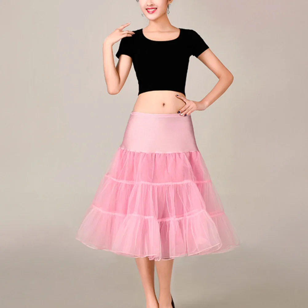 

Pink Retro Petticoat Elastic Waist Tulle Underskirt For Cosplay Dance Ballet Hoopless Tutu Skirt Party Skirt