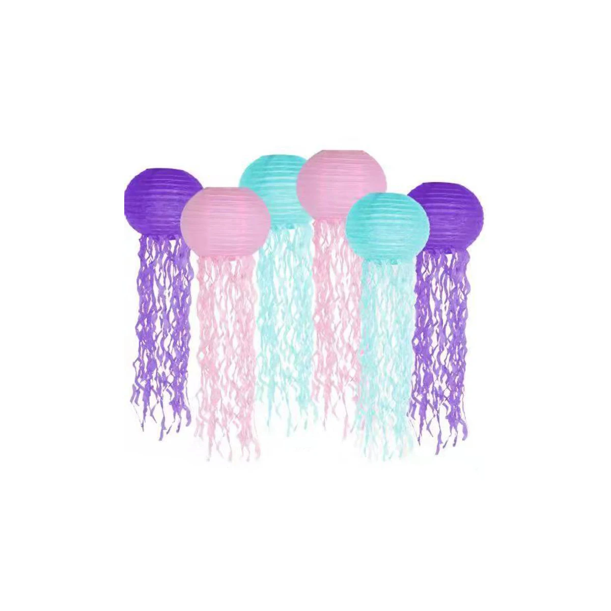 6 Pcs Jelly Fish Paper Lanterns Pink Green Blue Hanging Lantern for Mermaid heme Under for Hawaiian Tropical The Sea Oc