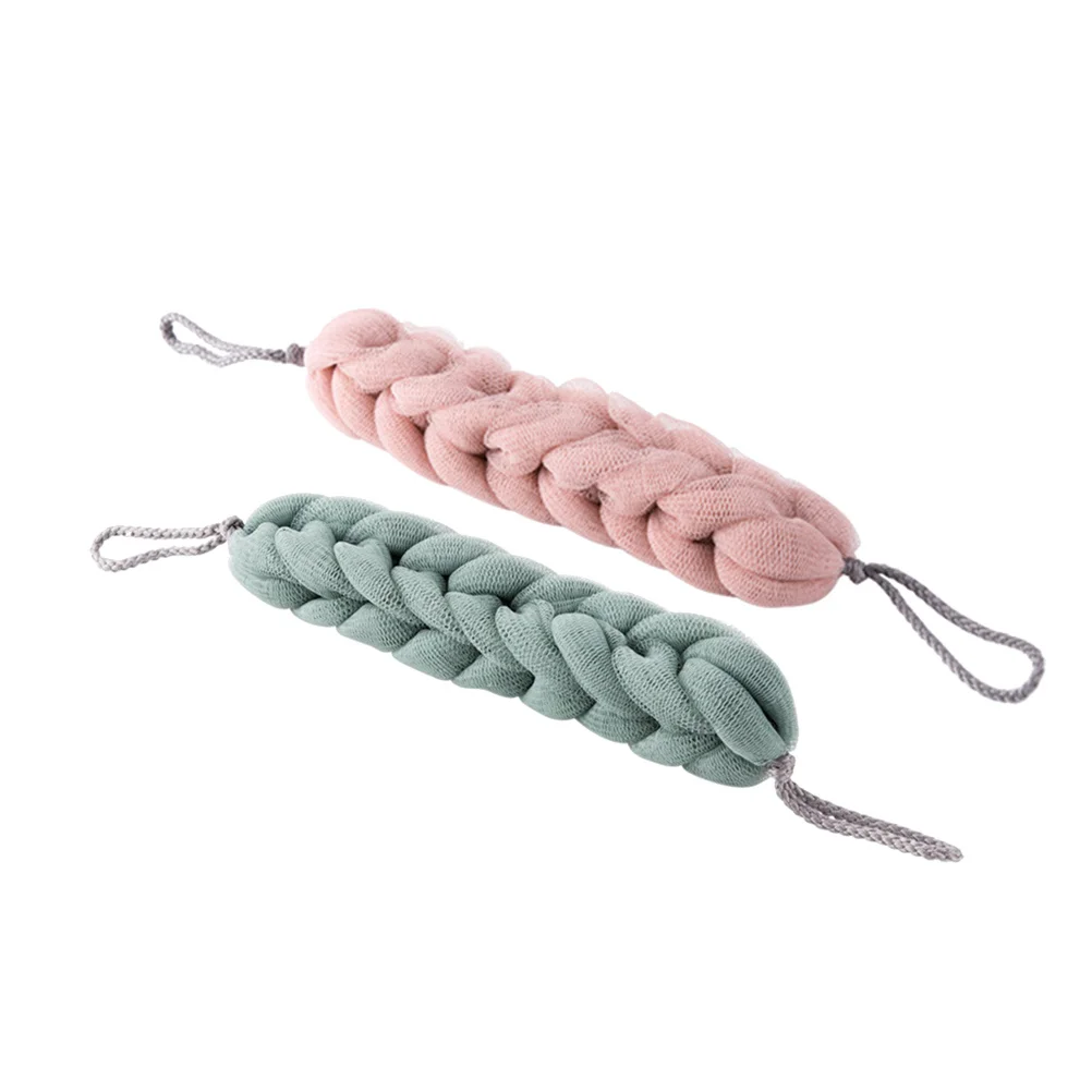 

2 pcs Back Scrubber Long Handle Bath Pouf Reusable Shower Mesh Sponge For Body Scrub Exfoliating Wash Tool Light Pink Green