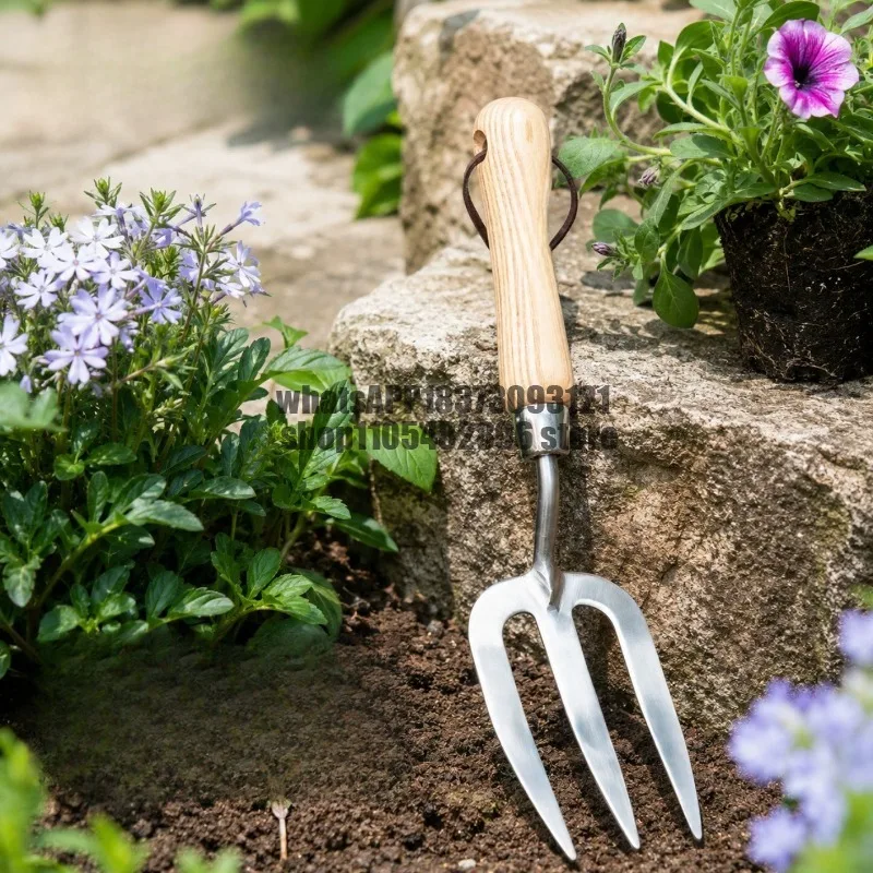 Stainless steel three-tooth, green plant potted outdoor soil lifting tool small fork