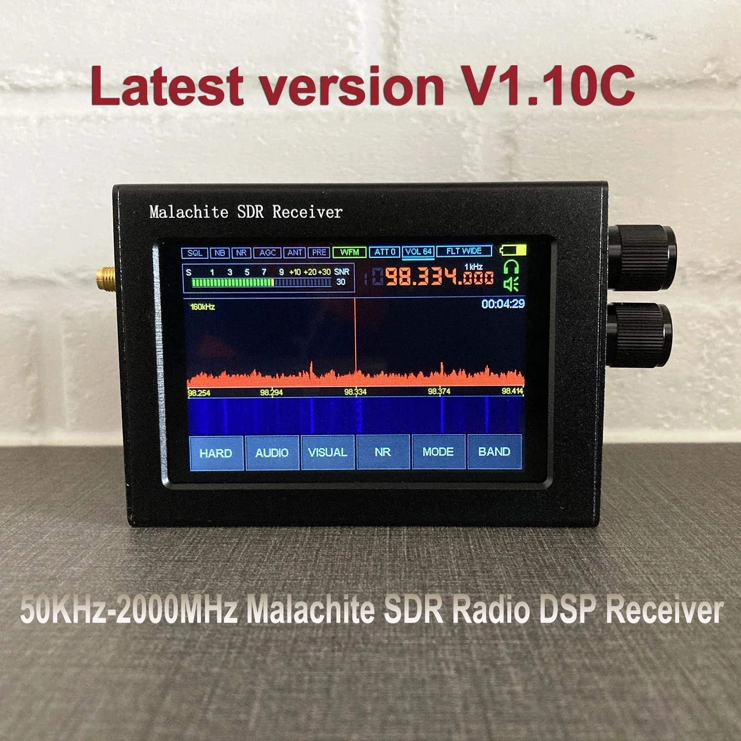 V1.10C 50Khz-2GHz Malachite SDR Software de actualización de Radio Malahit DSP receptor/3,5 "LCD/batería/altavoz/caja de Metal con todos los modos