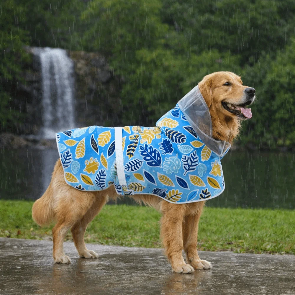 Pet Apparel Adjustable Dog Reflective Raincoat Waterproof Windproof Dog Rain Cloak Fruit Print Dog Jacket Rainy Days