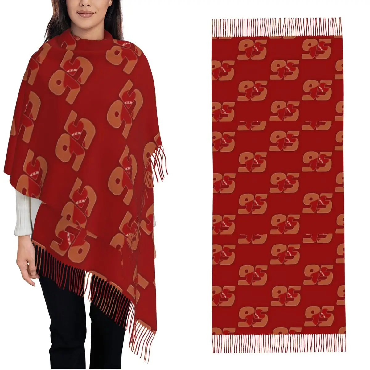 Women's Tassel Scarf Cars Lightning Mcqueen 95 Large Winter Warm Shawl and Wrap Daily Wear Cashmere Scarf