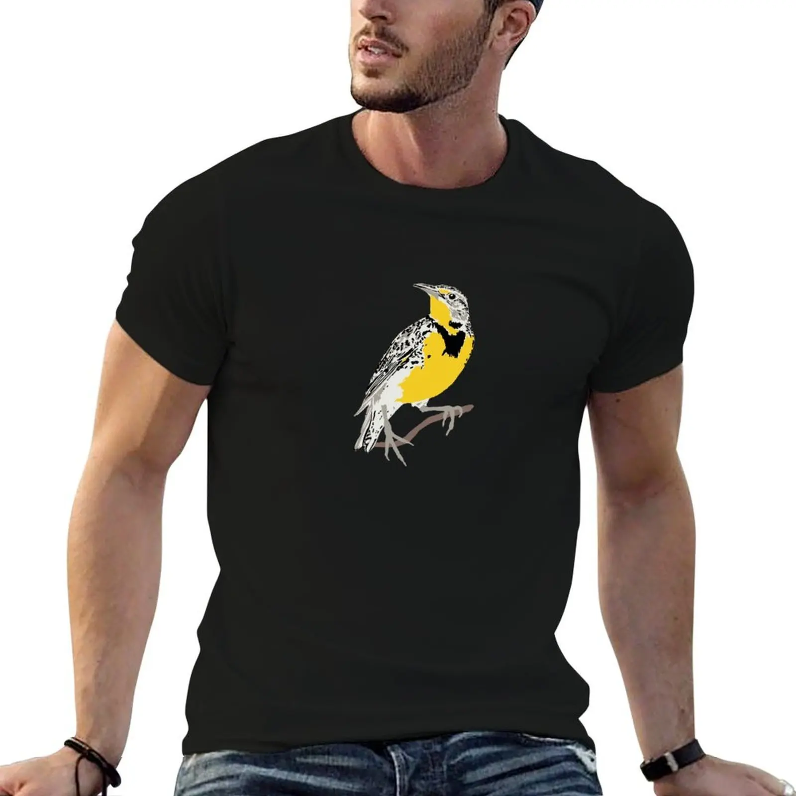 

Western Meadowlark Illustration T-Shirt t shirts for man graphic vintage black cotton t-shirt plain for man package T-Shirt