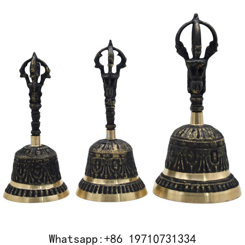 

Black Brass Handicraft Large Engraved Hand Bell Loud and Clear Sound for School Meditation Church Bronze Bell Creative Gift