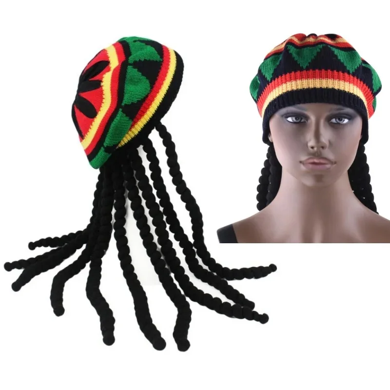 Chapéu de trança de malha unissex jamaicano bob rasta gorro vintage para homens dreadlocks peruca bob marley caribe hip hop carnaval e fantasia
