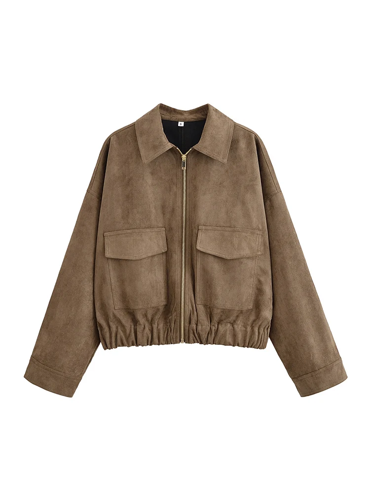 

Новая женская мода в европейском стиле, универсальная однотонная куртка с длинными рукавами и лацканами на молнии