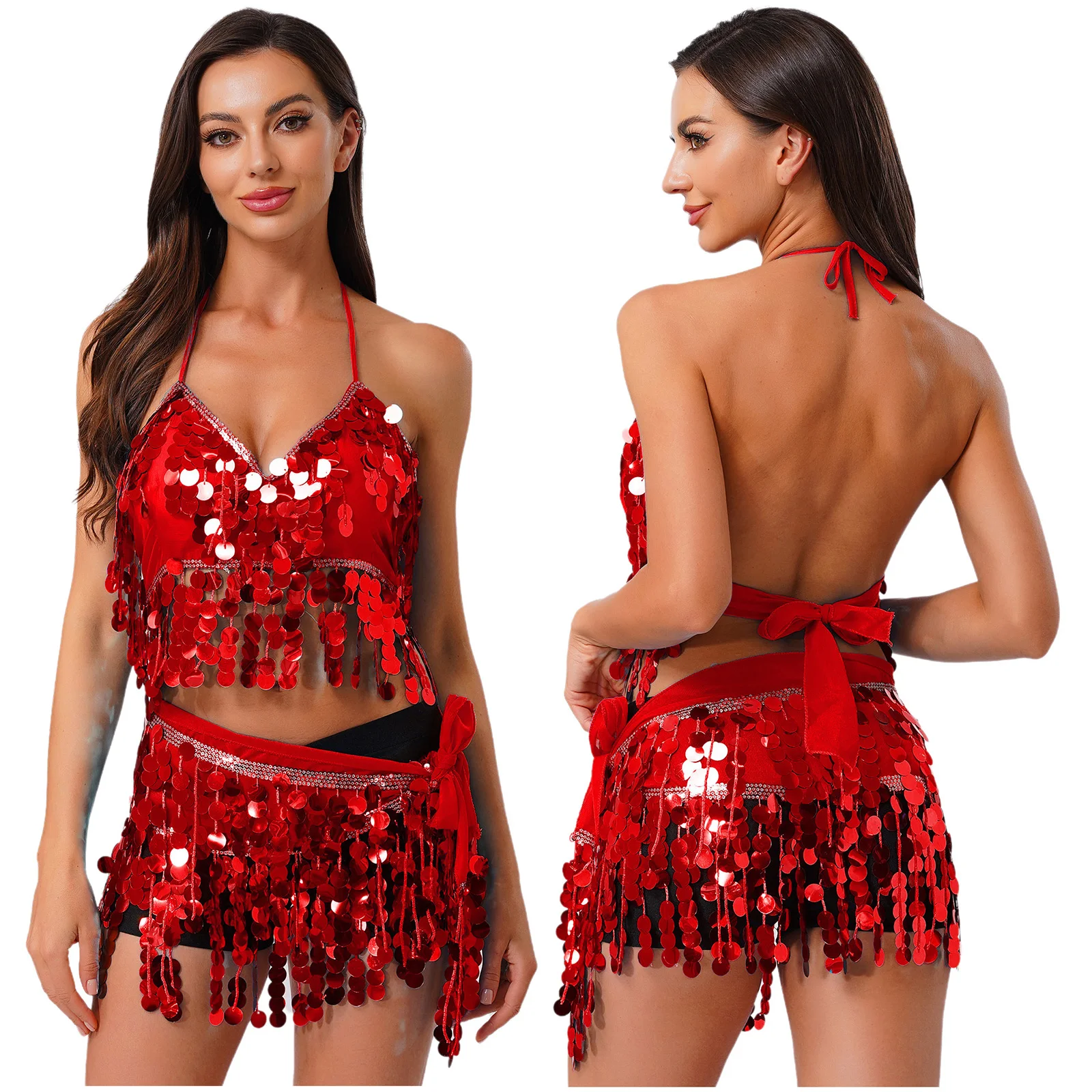 Damski strój do tańca brzucha na scenę, błyszczący cekinowy biustonosz i zestaw owijający biodra, regulowana spódnica sznurowana, odzież do tańca lirycznego.