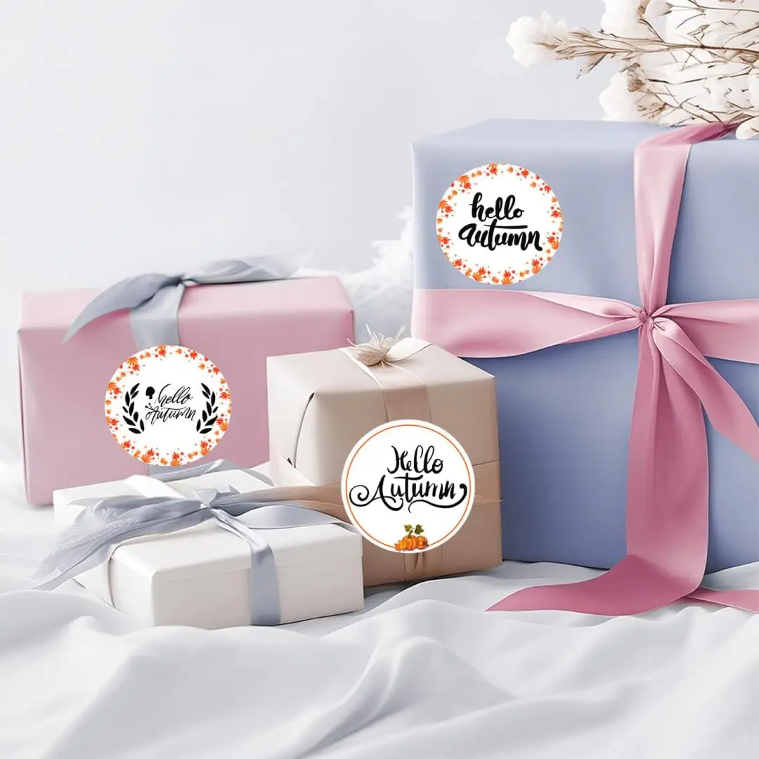 Autumn Thermal Stickers Direct Thermal Labels 2 Inch Harvest Fall Maple Leaves Stickers Happy Fall Name Printer Labels for Small