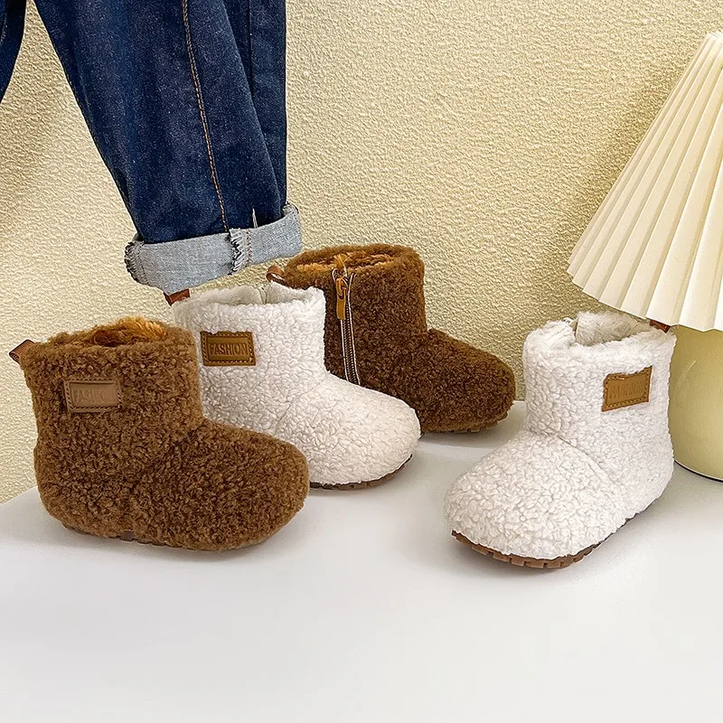 

2025 Winter New Children Short Boots for Girls Fashion Korean Style Soft Bottom Anti-slippery Versatile Plush Warm Ankle Shoes