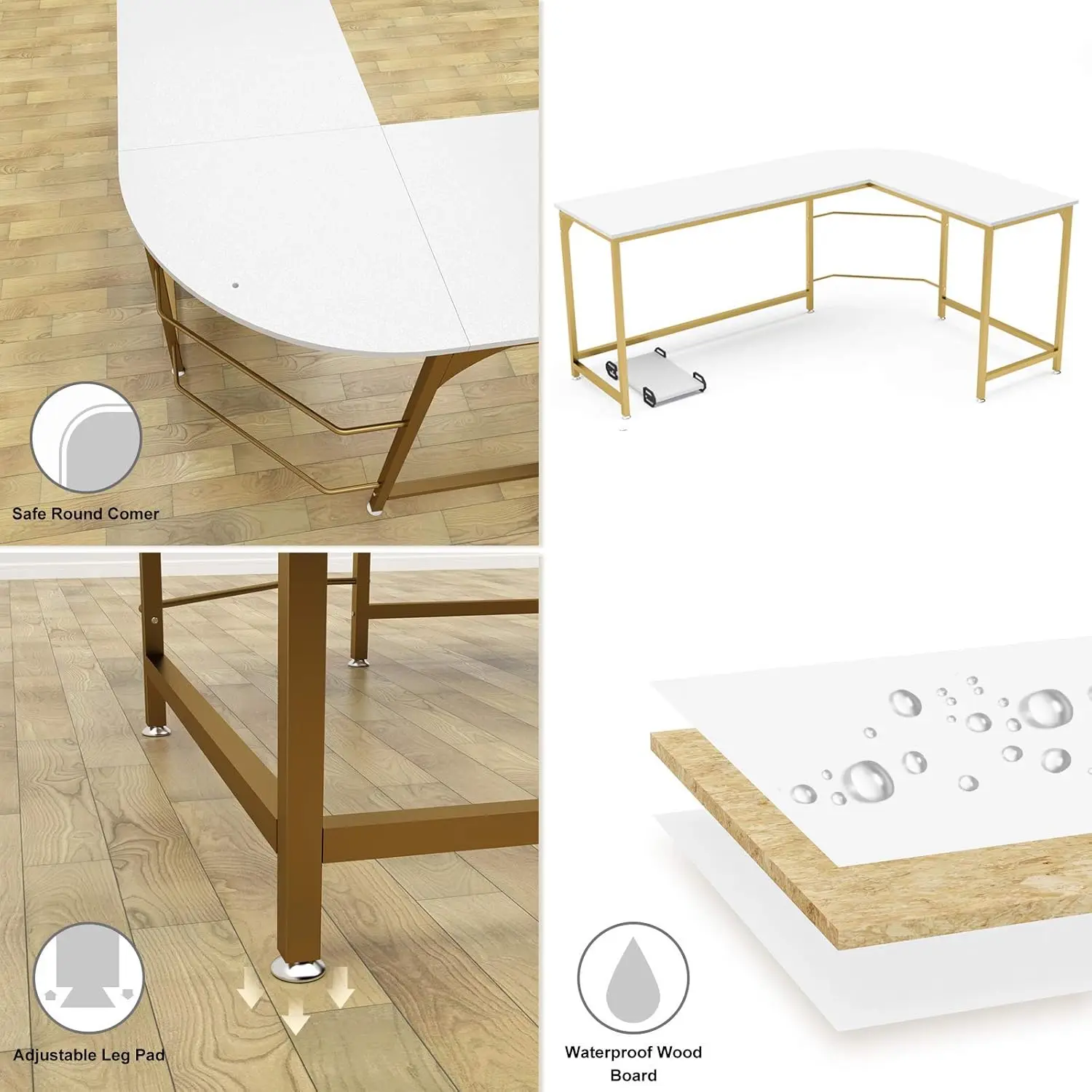 Reversible L Shaped Desk White -Corner Gaming Computer Desk, Office Workstation Modern Home Study Writing Wooden Table