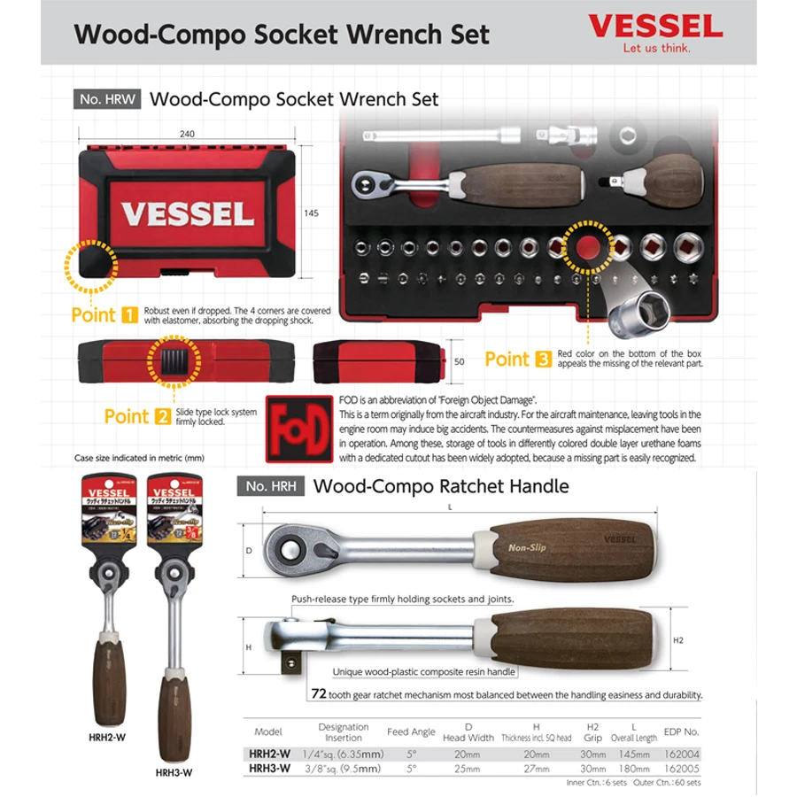 VESSEL Swivel Ratchet Socket Wrench Set  (3/8